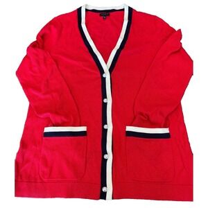 TALBOTS Women's Cashmere Blend Cardigan Sweater Long Sleeve nautical preppy sz M